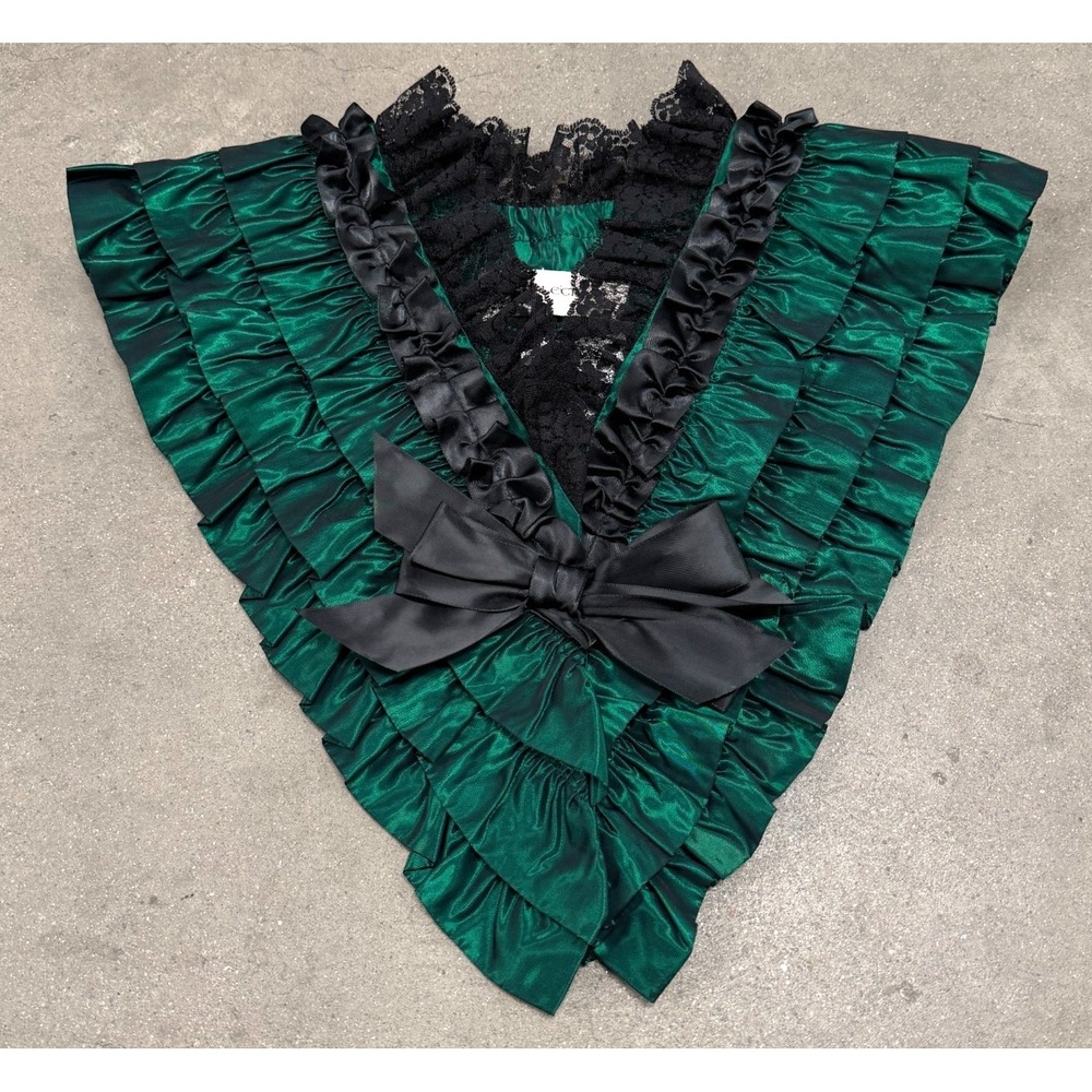 Recollections Dickey Womens One Size Green Black Satin Victorian Style Ruffle